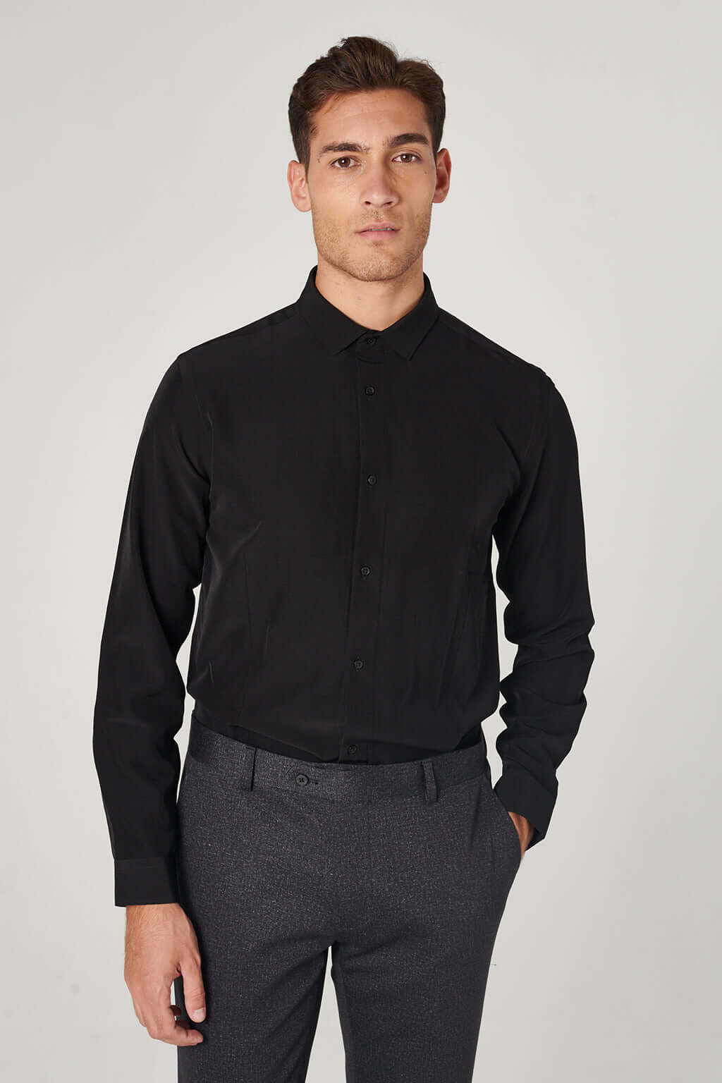 Camicia No Stiro Nero Uomo Elegante Facile da Gestire