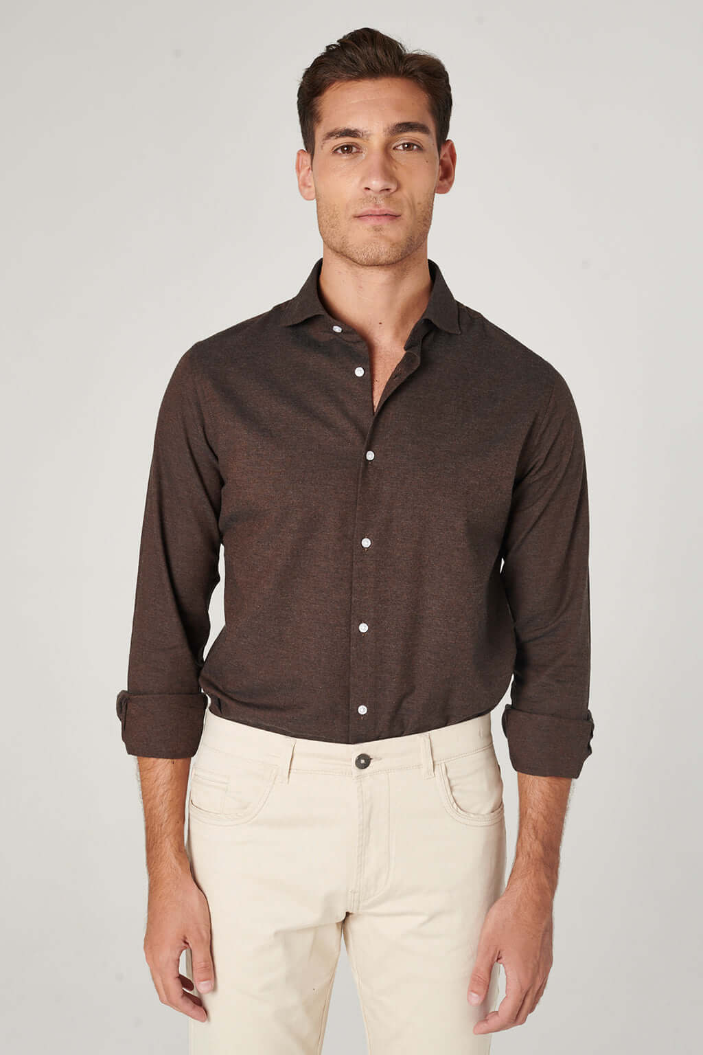 Camicia di alta qualità da uomo in vera pelle scamosciata a manica lunga stile V