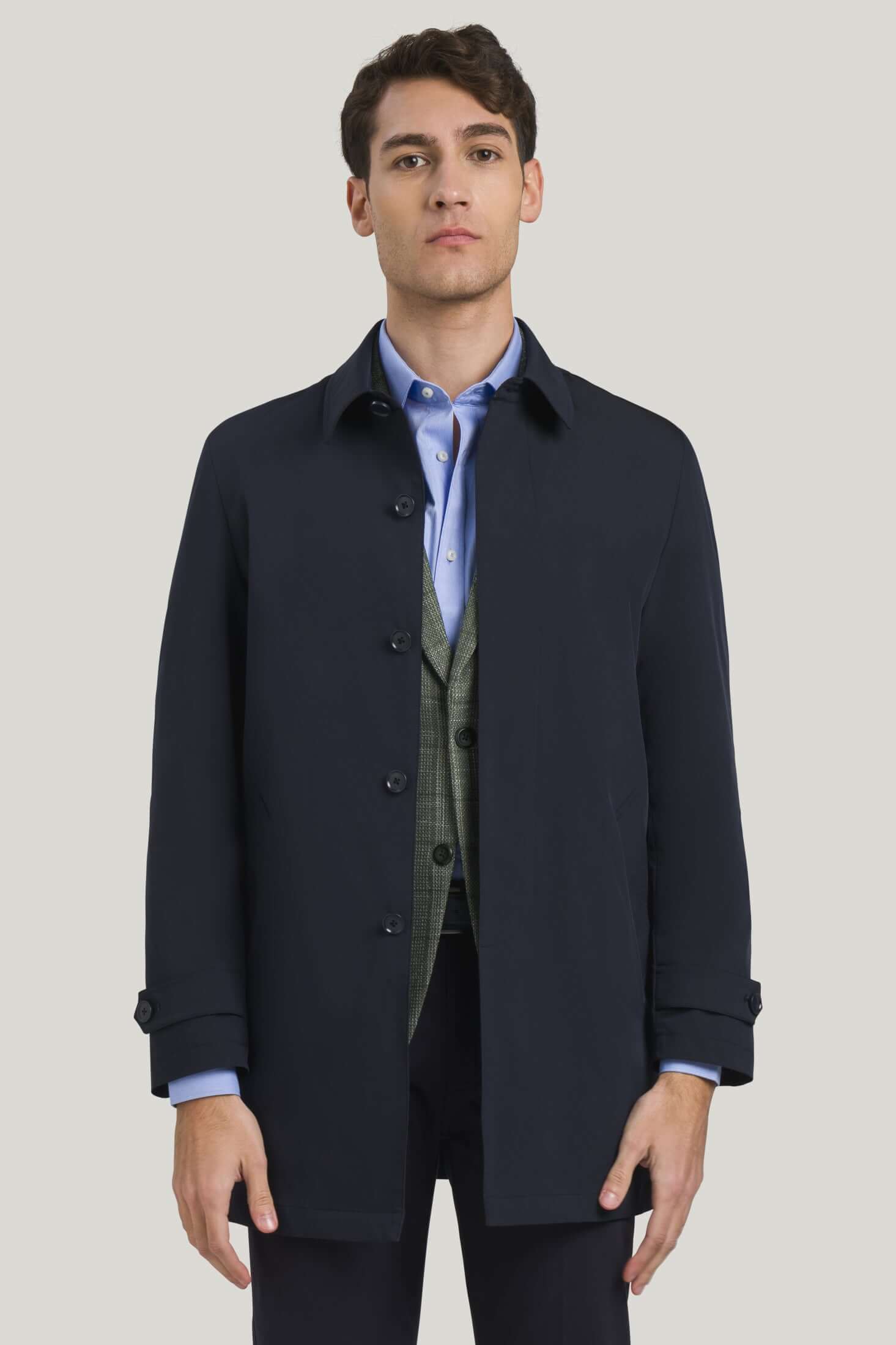 Trench Blu Classico Uomo Sottotono Impermeabile - Main Image