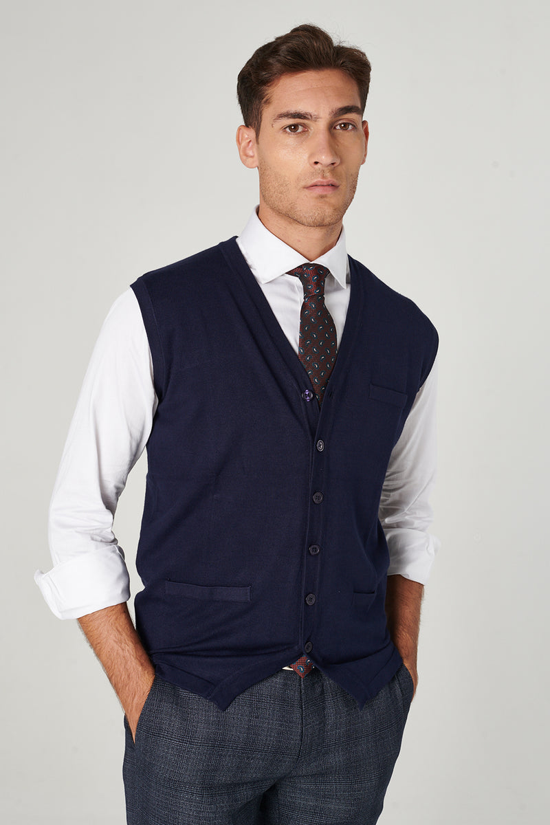 Gilet da uomo in maglia blu Sottotono Moda Uomo