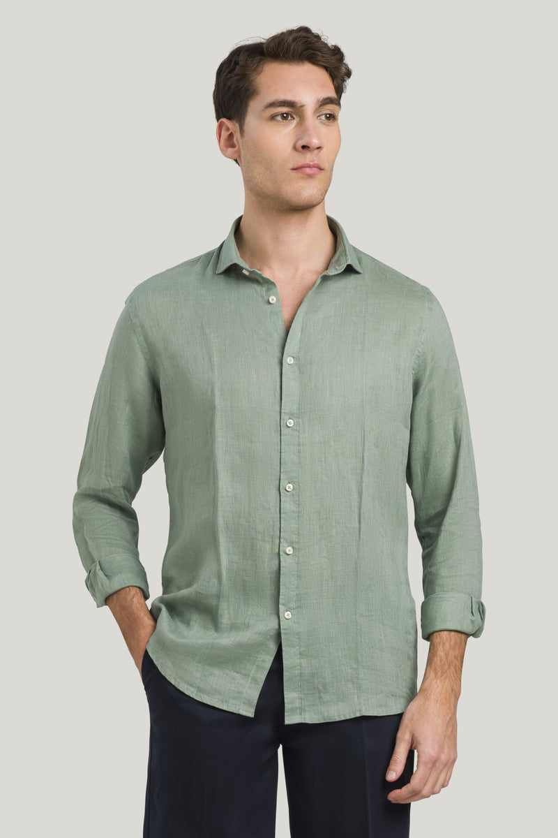 Camicia Lino Camicia Verde Elegante Camicia In Puro Lino Verde