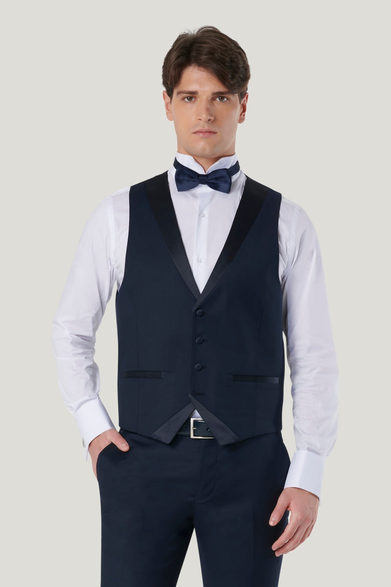 Abito smoking da uomo navy blu con giacca monopetto rever a lancia e Abito smoking da uomo navy blu con giacca monopetto rever a lancia e