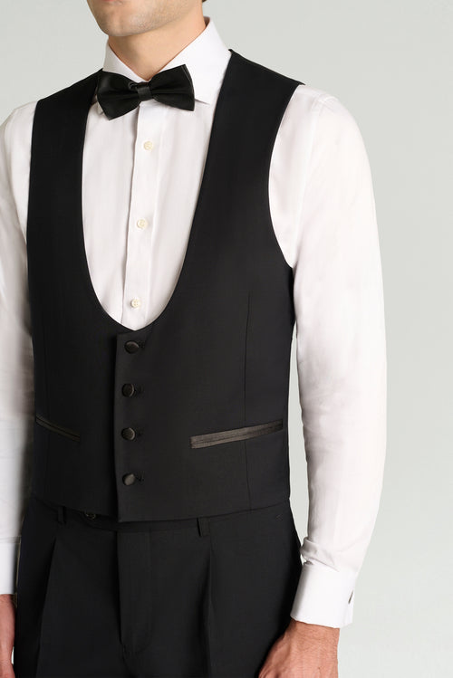 Set Completo Uomo DQT: Gilet Smoking, Camicia E Fiocco, Microfibra, Per Matrimonio O Eventi Formali