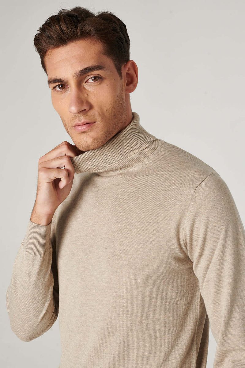 Dolcevita Maglia Lana Merinos Uomo Dolcevita In Lana Merinos Beige