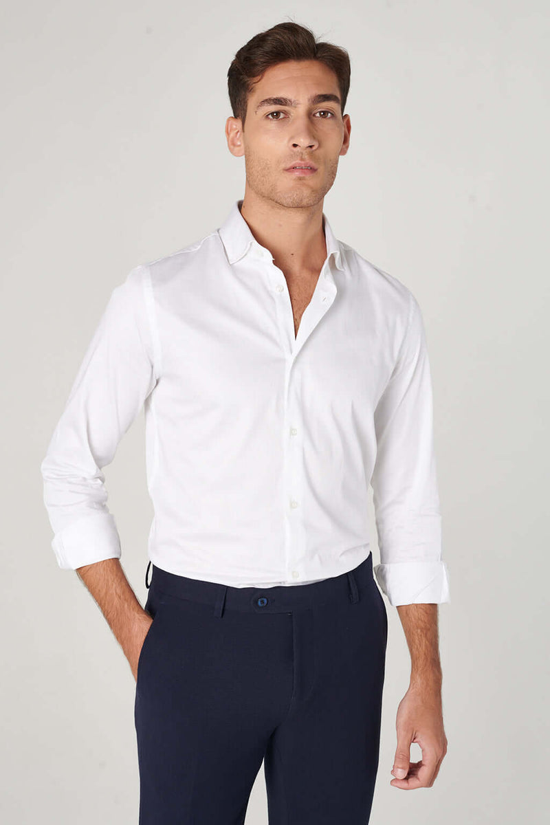 Camicie Uomo Camicia Bianca Slim Fit Collo Francese Camicia