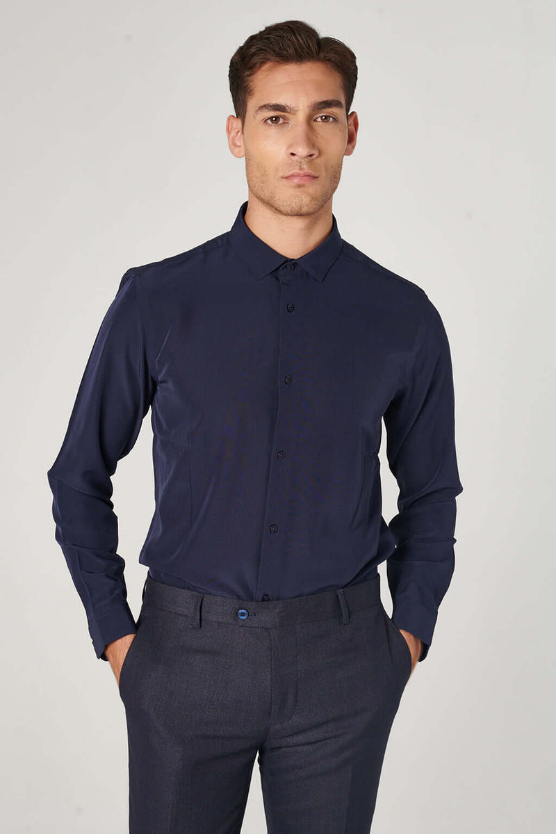 Camicia No Stiro Blu Elegante e Pratica