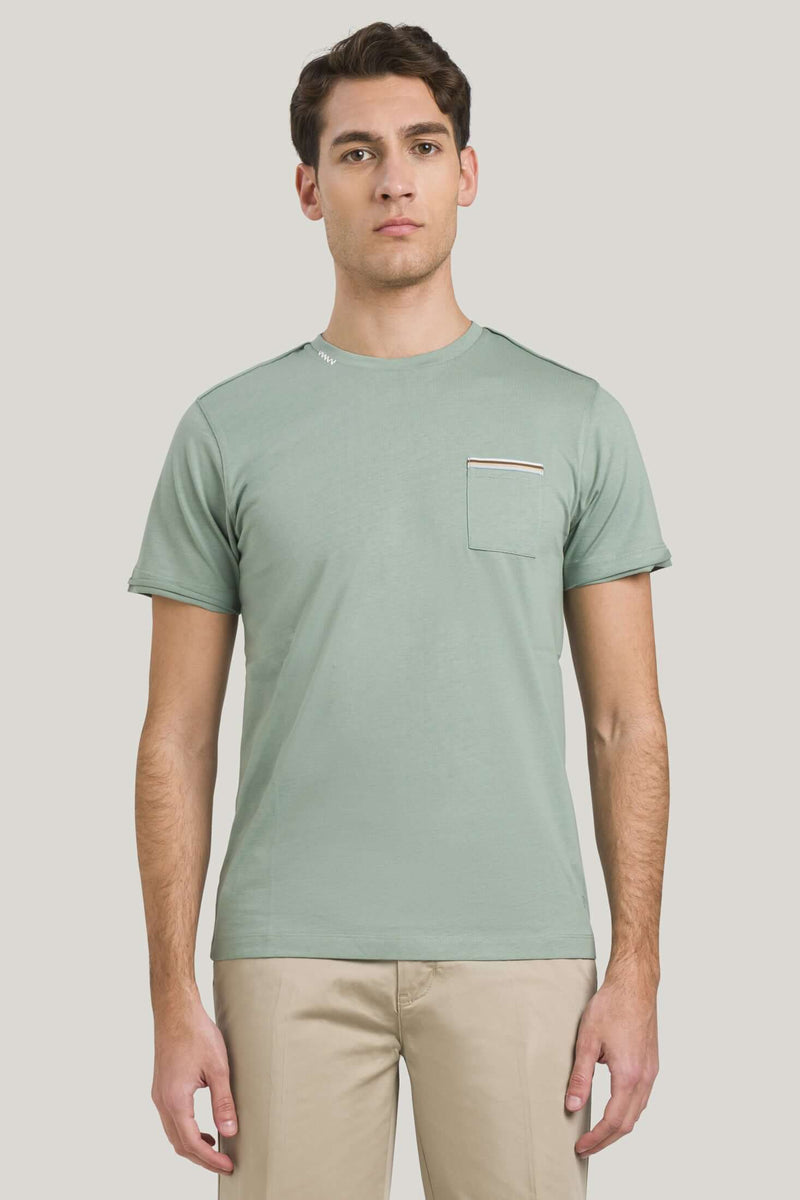 T-shirt Sottotono con Taschino Verde Stile Unico