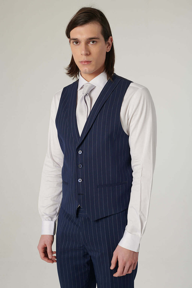 Gilet Vestiti Uomo Slim Blu Gilet Da Abito Gessato Blu